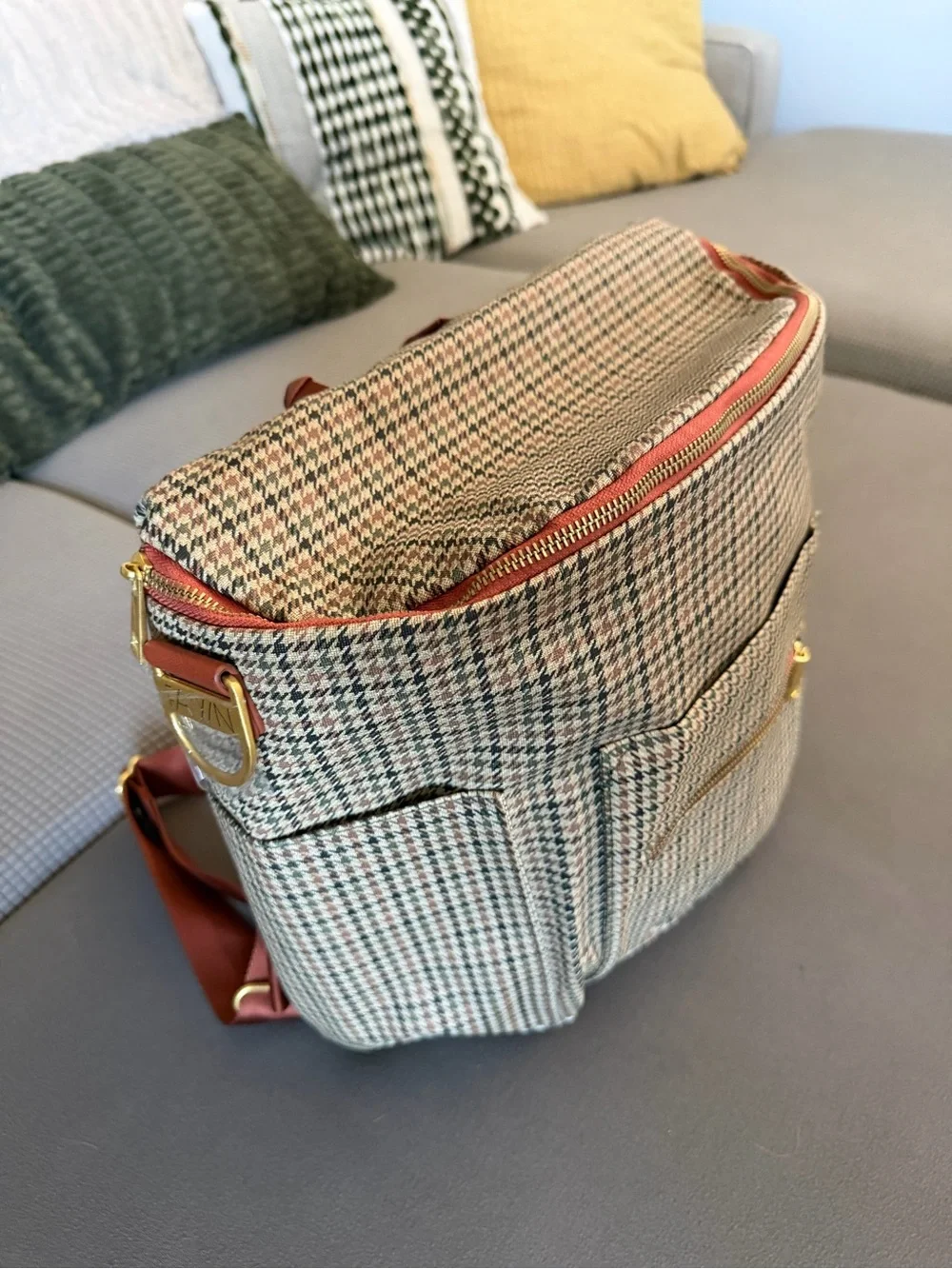 Fawn Design Vegan Leather Diaper Bag Backpack Plaid Limited Edition